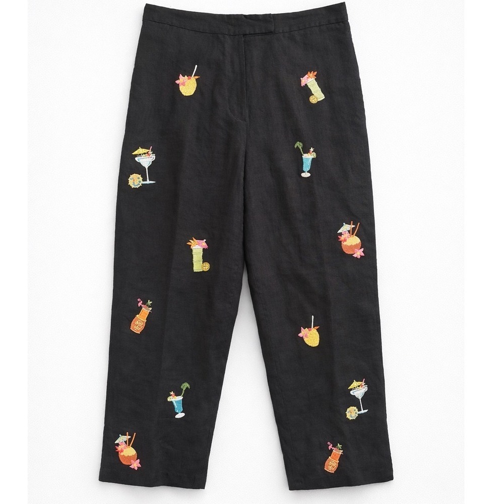 Saint Tropez West Linen Novelty Cocktail Embroidered Pants Tropical Resort Tiki